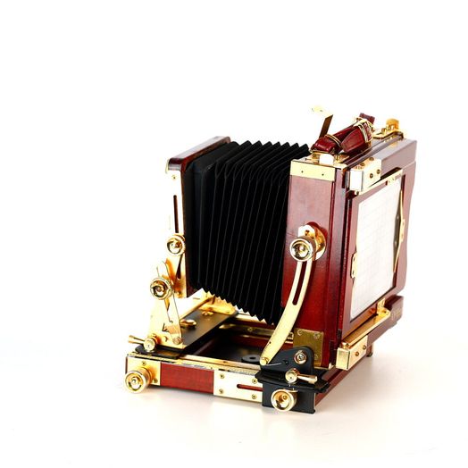 Osaka 4x5 Cherry Wood Folding Field Camera with Gold Colored