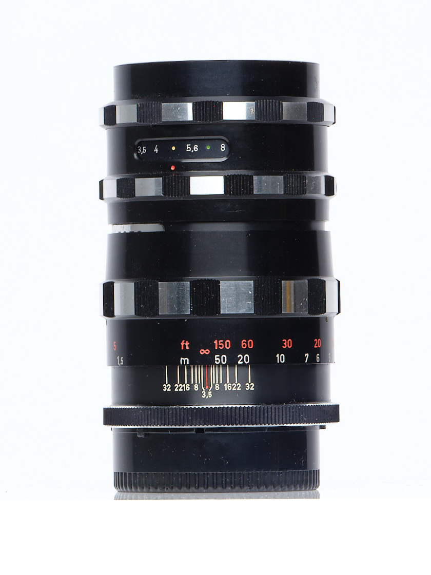 (none) A.Schacht Ulm 135mm f/3.5 R Travenar Semi-Auto Lens for M42 Screw Mount, Black/Chrome