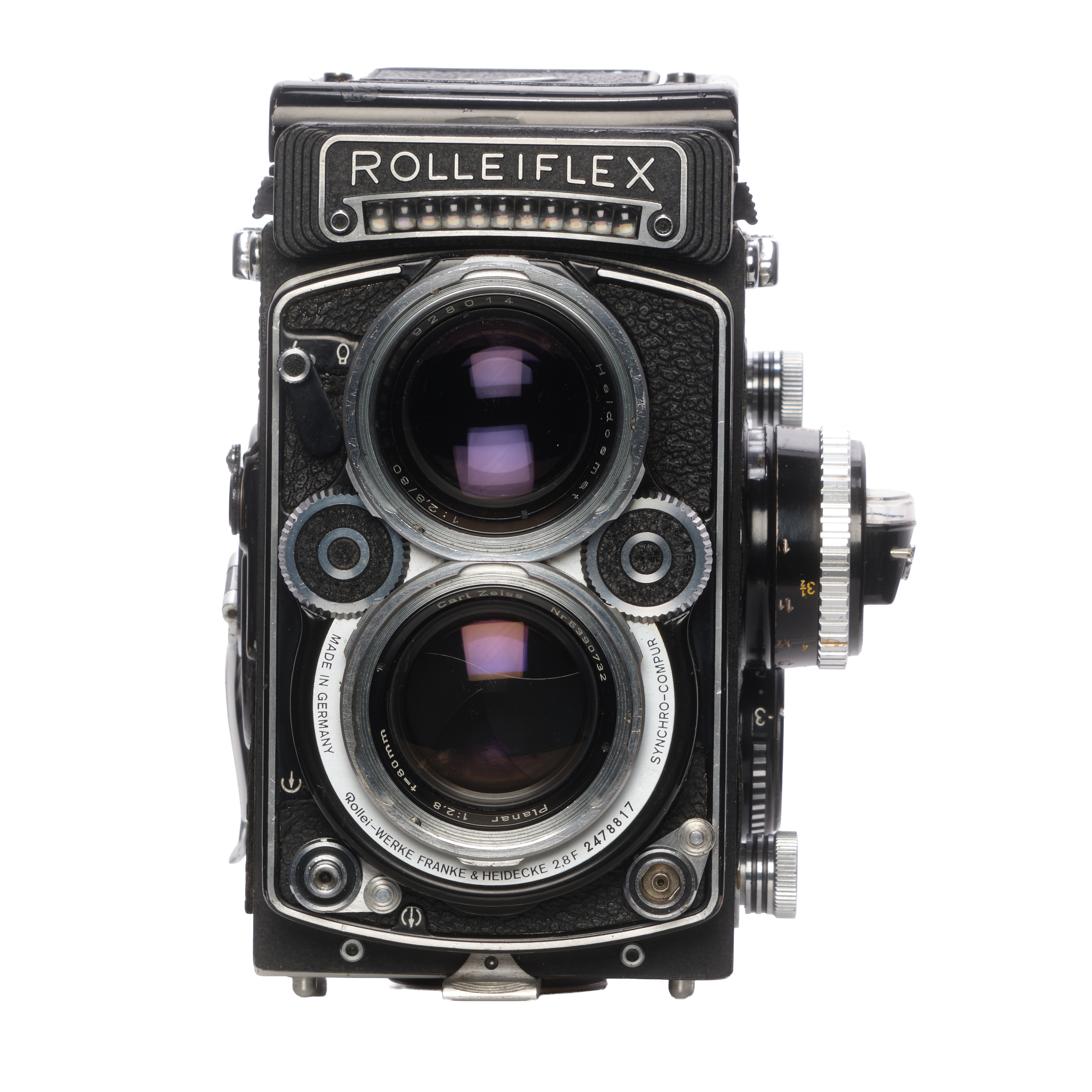 Rollei Rolleiflex 2.8 F Planar 12/24 -White Face- (BAY III) Medium Format TLR Camera Without Waist Level Finder - BGN - Bargain | Used