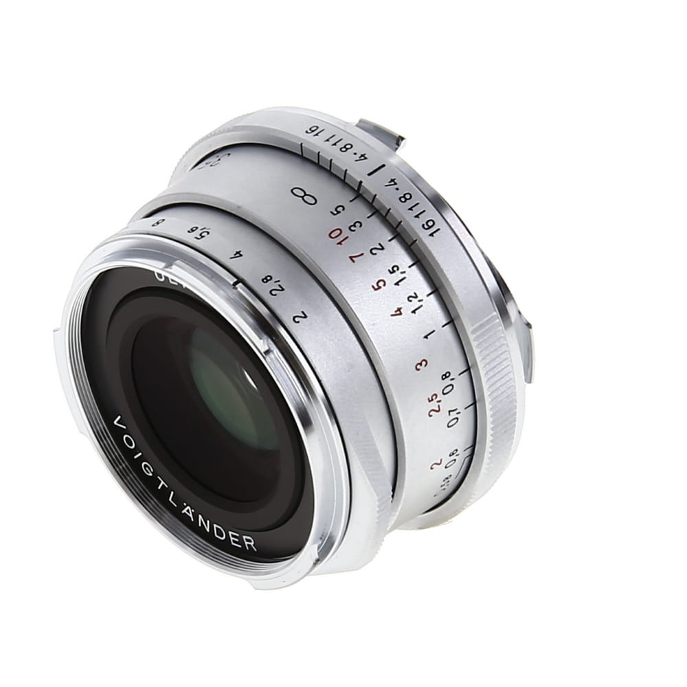 Voigtlander 35mm f/2 Ultron (Vintage II) VM Lens for Leica M-Mount, Silver w/ Chrome Nose, Silver Focus Tab
