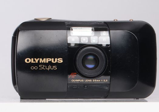 Olympus Infinity Stylus Quartz Date 35mm Camera, Black with Gold